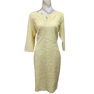 VFSHOW Women's Size XXL Yellow Textured Sheath Midi Dress Career Church Dress